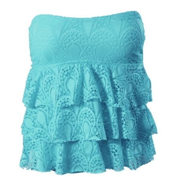 NWT Island Escape 6 Blue Tiered Fanned Crochet Halter Tankini Top #87182 - Picture 3 of 3